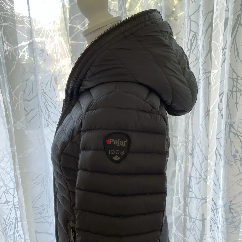 PAJAR CANADA cece black faux fur lined hood zip up long down feather jacket - Picture 6 of 13
